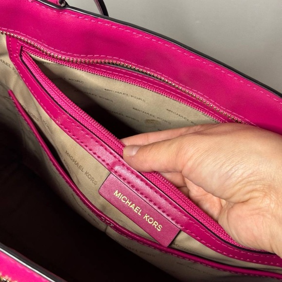 Michael Kors Collection Coated Canvas Shoulder Tote Bag Brown/Pink - Picture 11 of 13